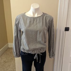 Bebe grand and white striped top with drawstring at bottom size S